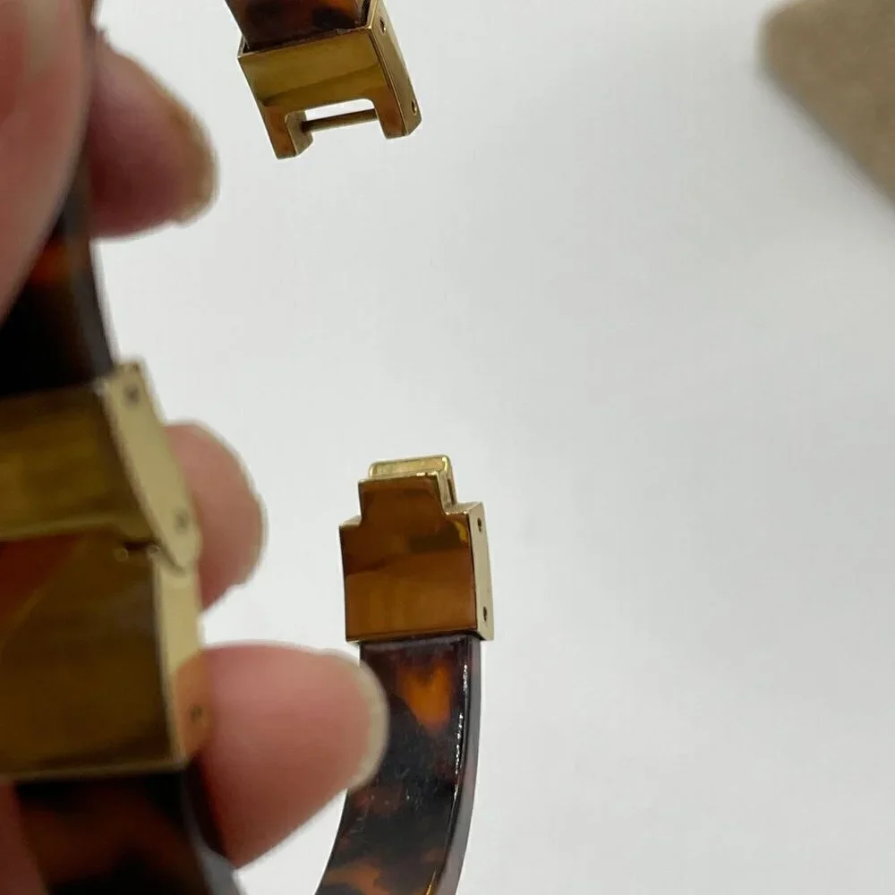 Michael Kors Simulated Tortoise Gold Tone Push Lock Bangle Bracelet 6